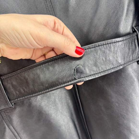 Charles Klein Black Genuine Leather Belted Zip Front Jacket Womens Medium - Picture 8 of 9